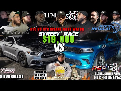 $19K POT STREET RACE TFM INSANE TWIN TURBO S550 MUSTANG VS SRT HELLCAT TURBO DURANGO GSF RSP 🚀 OMG!