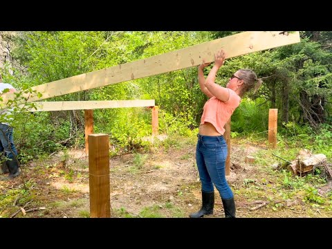 OFF GRID WILDERNESS CABIN - ALONE // Build a Raised Floor Tiny Home | POST & BEAM | WOOD FRAMING