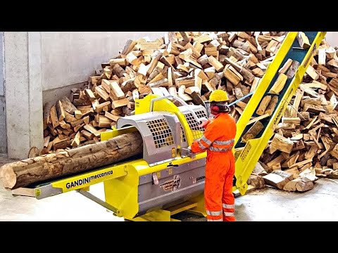 Extremely Fast Automatic Firewood Processing Machine, Amazing Modern Firewood Processing Factory