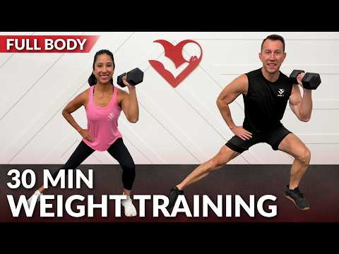 30 Min Weight Training for Weight Loss & Strength at Home Full Body Dumbbell Workout for Women Men