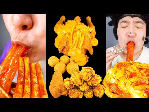 ASMR MUKBANG | Crispy Fried Chicken, fire noodles, Crunchy Corn Dog recipe ! eating