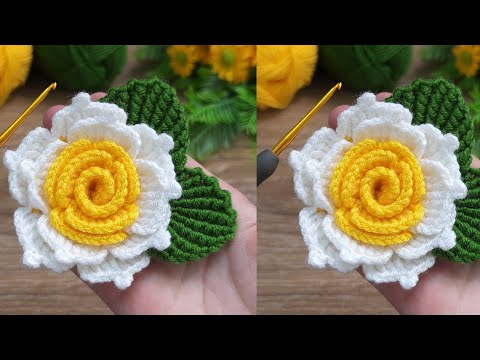 ~♡ Wow ~♡ ⚘️ 3D very easy 3-color gorgeous crochet rose model explanation #crochet #knitting