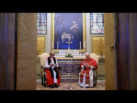 YouTube video thumbnail: Pope Leo XIV Prays With Archbishop of Canterbury in Historic Encounter at Vatican