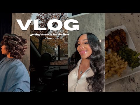 vlog : come with me to get my FIRST sew in , grocery shopping, cooking + more