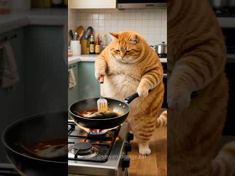 Steven cooking today!! Full video linked down below #stevenorangecat #funny #cookingcat