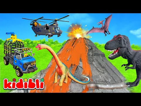 Oyuncak Dino Kurtarma 🦕 Helikopter Yanardağ Patlamasından Önce Dinozorları Kurtarıyor | Kidibli