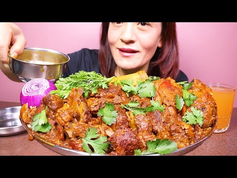 EATING SPICY MUTTON CURRY, CHICKEN CURRY, EXTRA GRAVY AND BASMATI RICE #ASMR/EATING SHOW MUKBANG