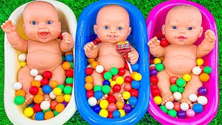 3 Minutes Satisfying Video | Mixing Funny Candy ASMR & Make Up in 3 Bathtubs with Magic M&M's Slime