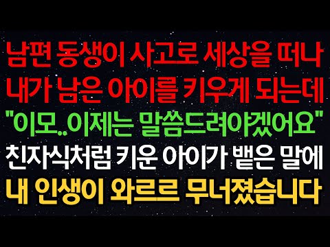 실화사연-남편 동생이 사고로 세상을 떠나 내가 남은 아이를 키우게 되는데 “이모..이제는 말씀드려야겠어요” 친자식처럼 키운 아이가 뱉은 말에 내 인생이 와르르 무너졌습니다