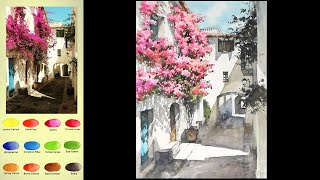 Landscape Watercolor- Street Scenery (3X speed, color name view) NAMIL ART
