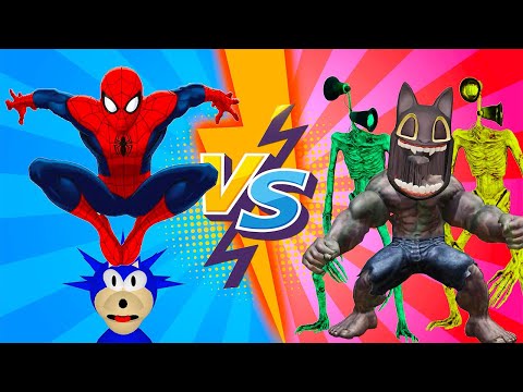 Super heroes VS Sonic tapes VS siren head VS cartoon cat  rescue mission