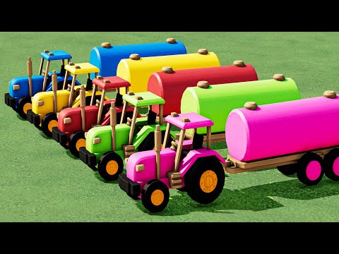 Mini Tractor with Colors!  Wood Tankers TRANSPORT WORK with COLORFUL HOBBY TRACTOR on Spiral Bridge!