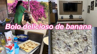 MONTANDO O NOSSO PAINEL NOVO | FIZ UMA RECEITA DE BOLO DE BANANA COM DOCE DE LEITE