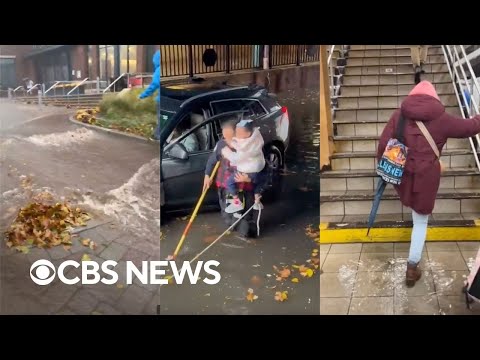 YouTube video thumbnail: Footage Shows Record Rainfall, Flooding in NYC Area