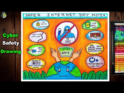 Safer Internet Day Drawing Easy | Cyber Safety Day Poster Drawing | Computer Security Day Drawing