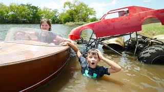 Using Our Boat to Save Kids Truck in Deep Water | Tractors for kids