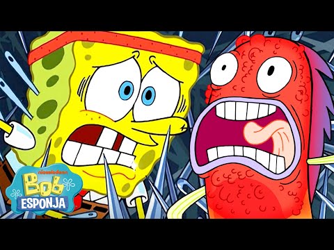 Bob Esponja | Personagens de SpongeBob se machucando por 45 minutos seguidos 🤕 | Português
