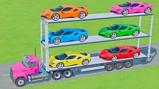 mini cars of colors ! mini ferrari cars transporting with truck ! farming simulator 22