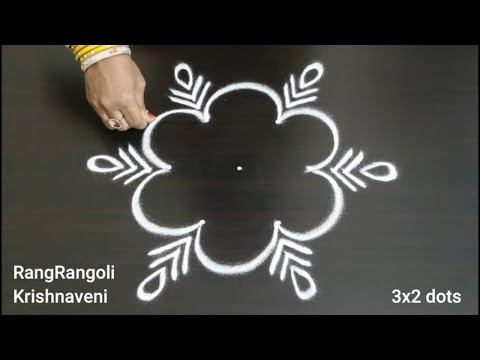 Chinna Muggulu🍀3x2 dots Easy Kolam🍀Daily Rangoli🍀RangRangoli Krishnaveni