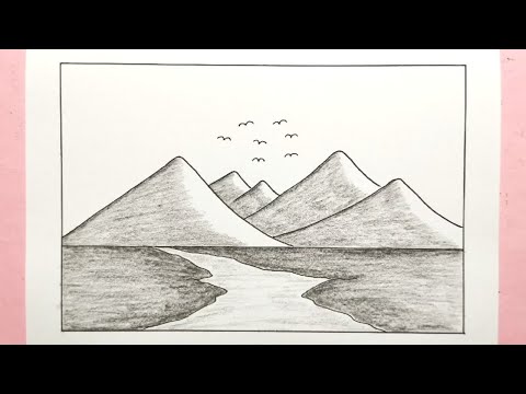 Cara menggambar pemandangan gunung untuk pemula - How to draw scenery