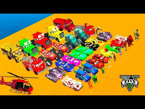 Spiderman & Super Heroes Race In Mega Ramps By Mack Trucks & Sea Bikes Super Cars