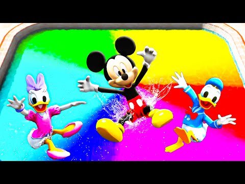 GTA 5 Micky, Donald and Daisy Duck Rainbow Pool Jumps - Funny Ragdoll Falls!