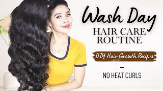 Wash Day Hair Care Routine + DIY Hair Growth Remedies & NO Heat Curls