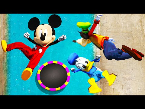 GTA 5 Mickey Mouse x Goofy & Donald Duck Crazy Water Ragdolling and Jumps! #14