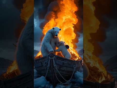 Polar bear cub trapped in fire #polarbear #rescue #shorts