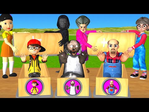 Scary Teacher 3D vs Squid Game Who Throw Faster Balloon Mask 5 Times Challenge Miss T vs 4 Neighbor