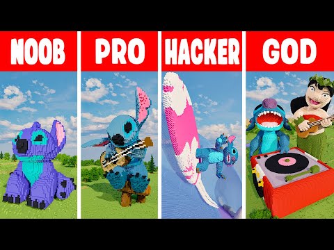 LILO AND STITCH STATUE | MINECRAFT BUILD CHALLENGE | NOOB vs PRO vs HACKER vs GOD