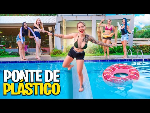 FIZ UMA PONTE NA PISCINA COM FILME PLÁSTICO!! *será que arrebentou??*