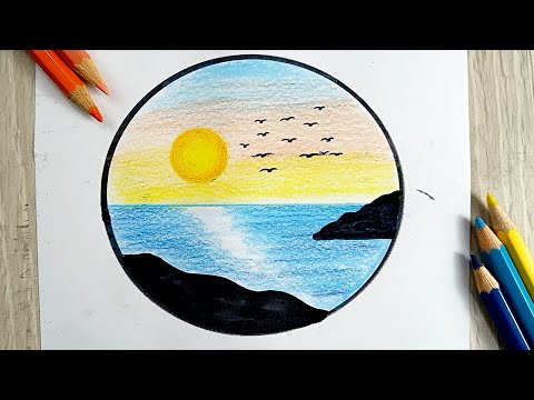 رسم سهل | رسم منظر طبيعي  للغروب سهل جدا بالألوان الخشبية: شرح بسيط وواضح خطوة بخطوة" |رسم 🎨