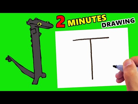 Toothless Dancing Meme easy Drawing with letter T in just 2 minutes