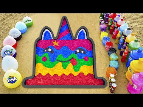 How to make Unicorn Cake with Slime Orbeez Colorful,Big Fanta,Coca Cola and Mentos & Popular Sodas