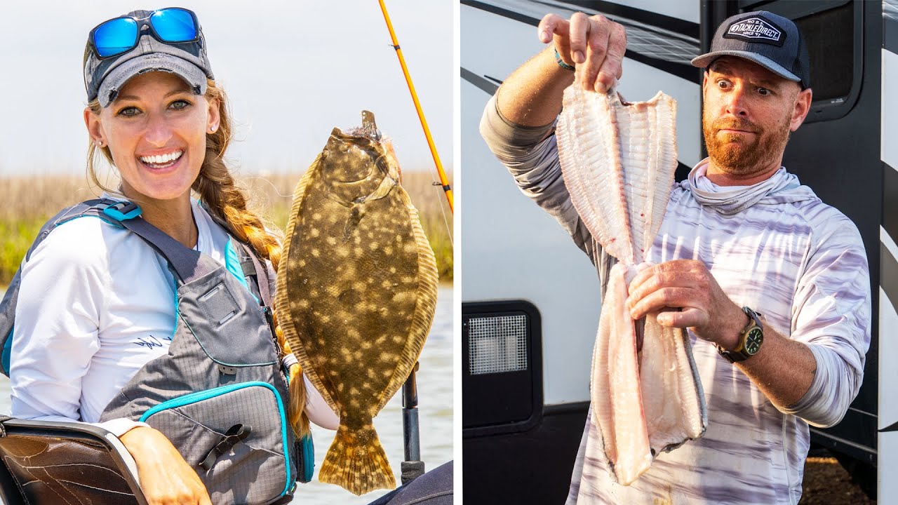 Redfish-Stuffed FLOUNDER Catch Clean Cook Kayak Fishing Inshore