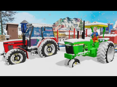 Winter on the Farm - Tractor Saves the Farm! Fox Sneaks Through Fence Hole - Tractors for Kids