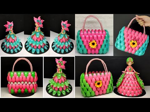 4 Ide Kreatif hias boneka dan Tas Dari sendok plastik | Kerajinan tangan | Best Out of Waste