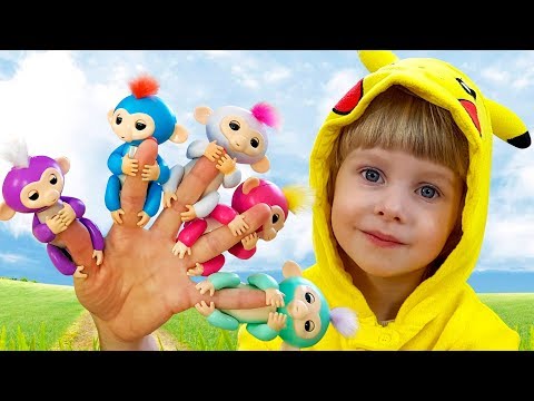 Funny Kids song - Five little Monkey Jumping on the bed with finger's colors monkeys by iFinger