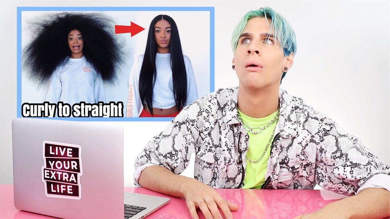 Hairdresser reacts to satisfying curly to straight hair videos!