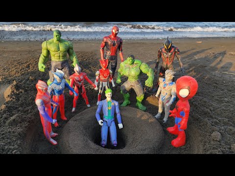 ULTRAMAN ZERO DAN ULTRAMAN ROSO MASUKAN JOKER KE LUBANG PASIR, HULK DAN SPIDERMAN MANDI PASIR