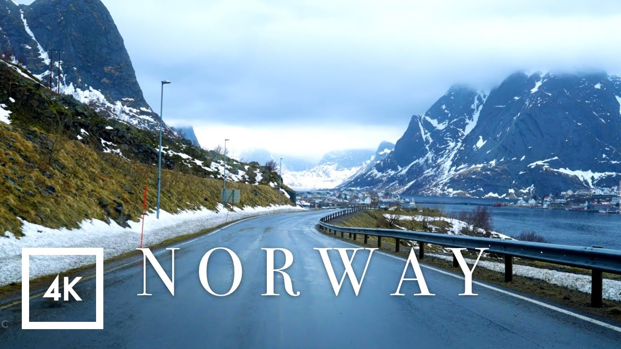 Scenic Snowy Drive in Reine, Lofoten Islands, Norway Driving Sounds for Sleep and Study ASMR