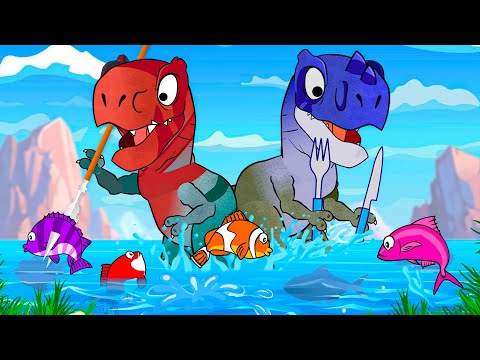 Jurassic Kingdom Monsters - Tyrannosaurus Rex vs Triceratops, Spinosaurus Dinosaur Cartoon Animation