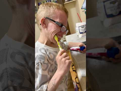 FIRST time brushing his teeth! 😱