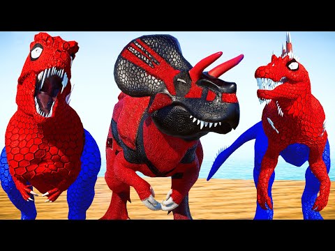 Epic Dino Battle: Colorful T-Rex vs. Superhero Dinosaurs with Stegosaurus!