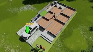 DENAH rumah LAHAN 9X17 METER 3 kamar tidur dan taman terbuka, denah rumah