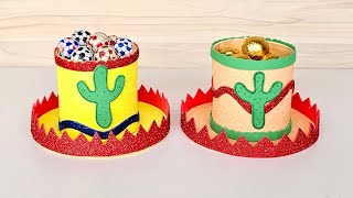 Dulcero patrio en forma de sombrero mexicano con materiales fáciles y económicos