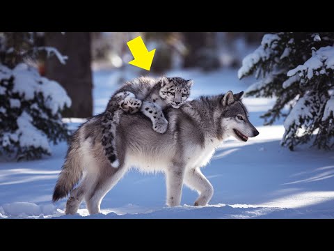 Mother Wolf Rescues Snow Leopard Cub and Faces Unexpected Reunion