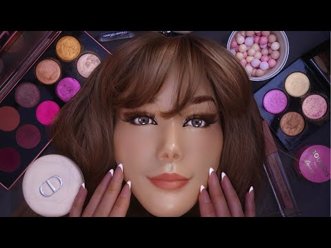 ASMR Makeup on Mannequin | Shimmery Gold Glam ft. Pat McGrath, Dior, Guerlain | Satisfying Sounds