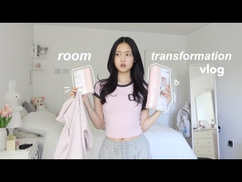 room transformation vlog🧸: pinterest & pink themed, new vanity, cleaning, and exciting surprise